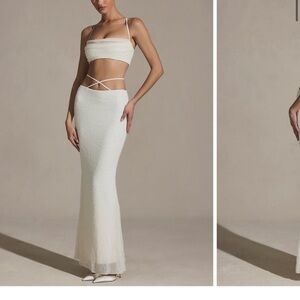 Oh Polly Strapless Cream Maxi Skirt